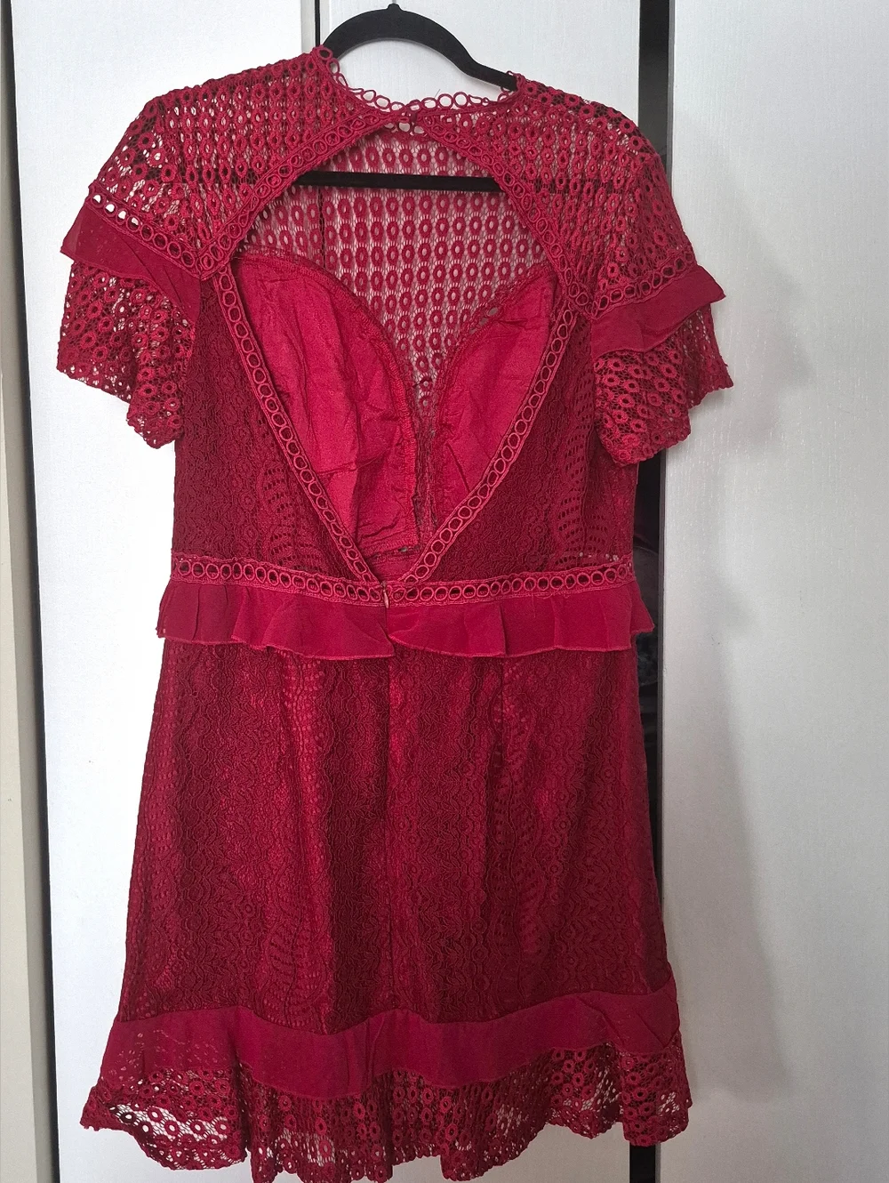 Red Lace Ruffle Mini Dress - Picture 3 of 3